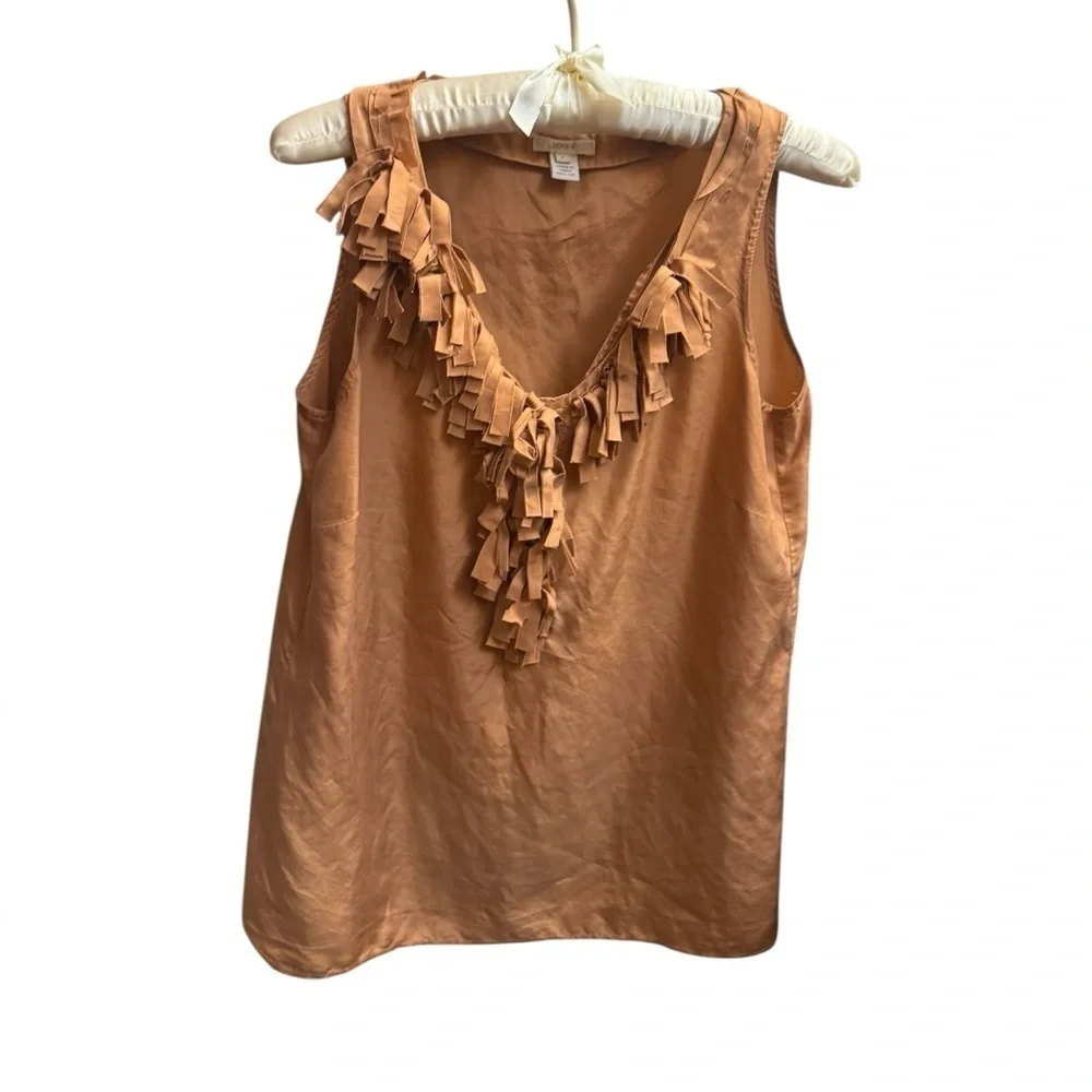 J. CREW SILK V Neck Ruffle Top Gold Sleeveless Top SZ4 Romantic Wedding EUC